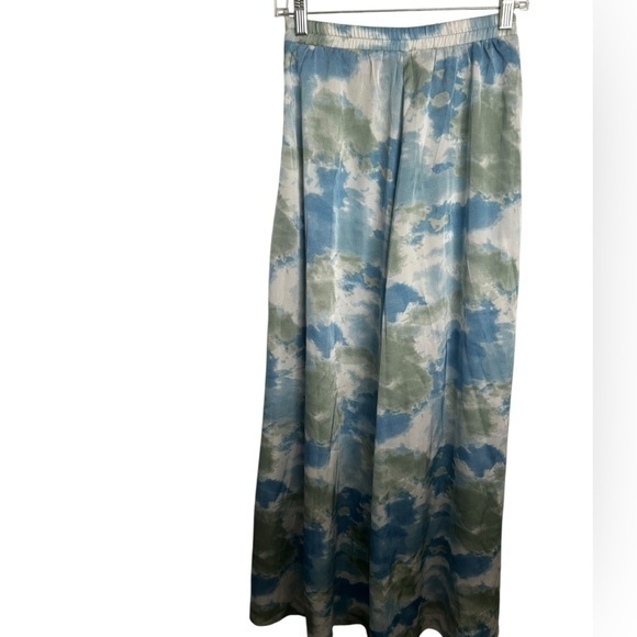 Aakaa Pants - Aakaa Flowy Blue Green White Tie Dye Wide Leg Lounge Pants